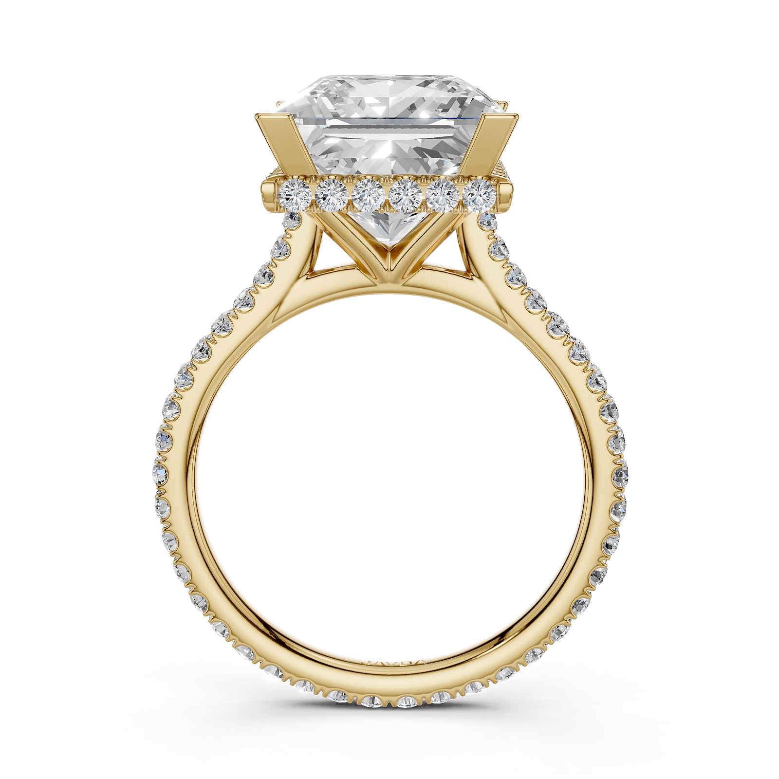 Cathedral Style Halo French U Pave Set Lab Grown Diamond Engagement Ring IGI Certified 4.55 Ctw.